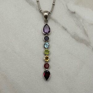 Sterling Silver Multi Gemstone Rainbow Chakra Pendant Necklace